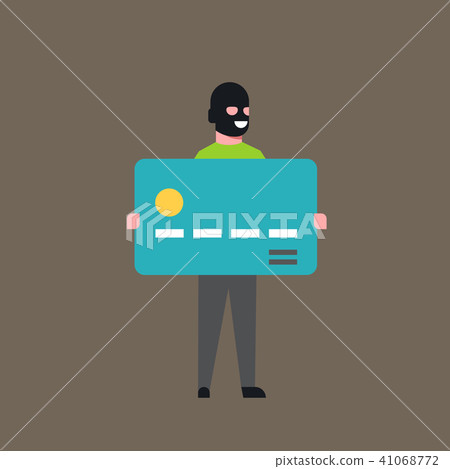 Thief Hold Bank Credit Card Man In Mask Stolen Money Cash Account Hacker Activity Concept Viruses 41068772