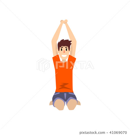 Man sitting in shashankasana pose, young man practicing yoga vector Illustration on a white 41069070