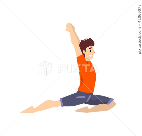 Man in anjaneyasana pose, young man practicing yoga vector Illustration on a white background 41069075