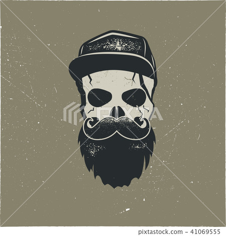 Skull character with blood stains, cap. Vintage hand drawn street style. Urban city attributes. No 41069555