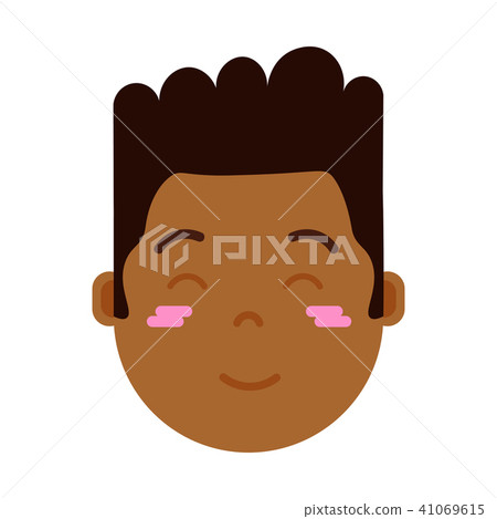african boy head emoji personage icon with facial emotions, avatar character, man embarrass face 41069615
