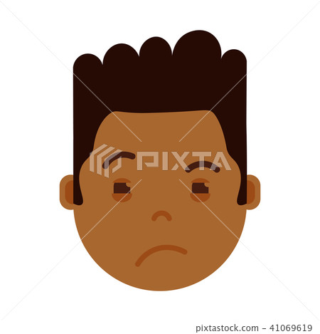 african boy head emoji with facial emotions, avatar character, man grieved face with different 41069619