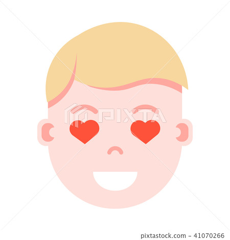 boy head emoji personage icon with facial emotions, avatar character, man heart in eyes face with 41070266