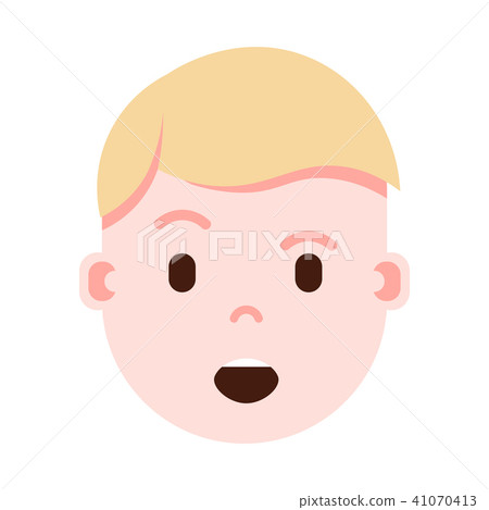 boy head emoji personage icon with facial emotions, avatar character, man satisfied face with 41070413