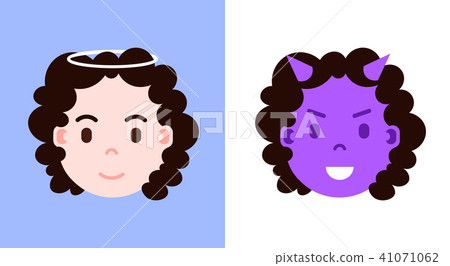 set girl head emoji personage icon with facial emotions, avatar character, angel and devil face with 41071062