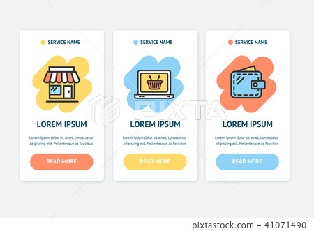 Oneboarding App Screens Cards E-commerce Set. Vector 41071490