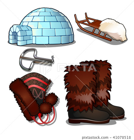 The set of items of culture and life of the people of the far North and of the Inuit, isolated on 41078518