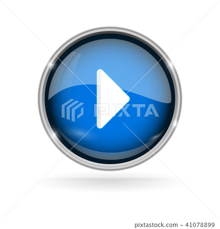 Blue glass button with chrome frame. Play 3d sign 41078899