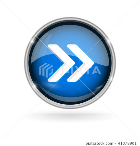 Blue glass button with chrome frame. Fast forward 3d sign 41078901