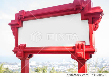 Blank red sign on hill Blank red sign on hill 41080529