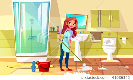 Woman cleaning bathroom vector illustration - Stock Illustration ...