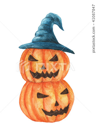 halloween pumpkin stack wearing witch hat. halloween pumpkin stack wearing witch hat. 41087847