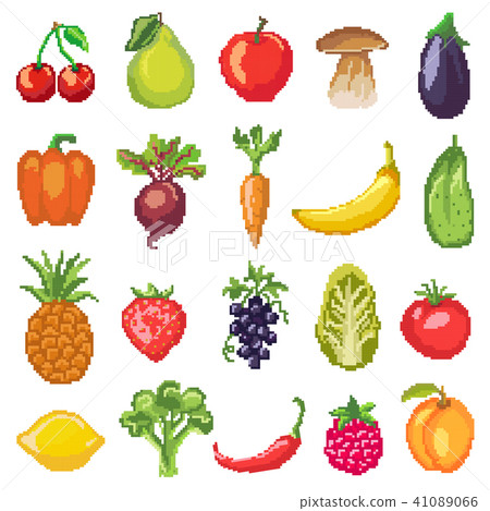 Fruits pixel vegetables vector healthy nutrition of fruity apple banana and vegetably carrot for Fruits pixel vegetables vector healthy nutrition of fruity apple banana and vegetably carrot for 41089066