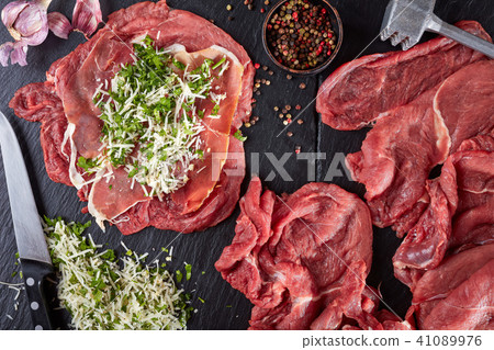cooking italian braciole, view from above 41089976