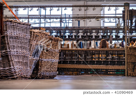 Weaving background with traditional basket and tools 41090469