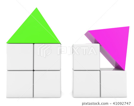 Cube houses with green and purple roofs Cube houses with green and purple roofs 41092747