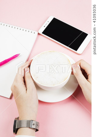 Woman drinks cappuccino. Concept morning planning 41093036