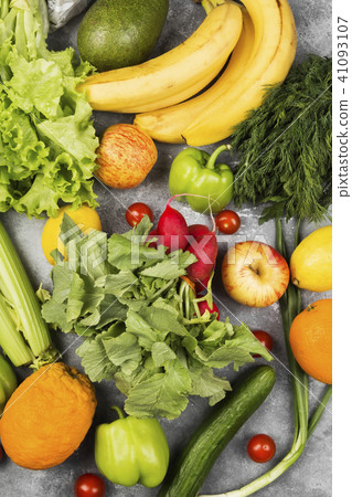 Various healthy food on gray background Various healthy food on gray background 41093107