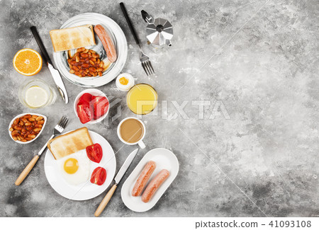 Various healthy breakfast on gray background 41093108