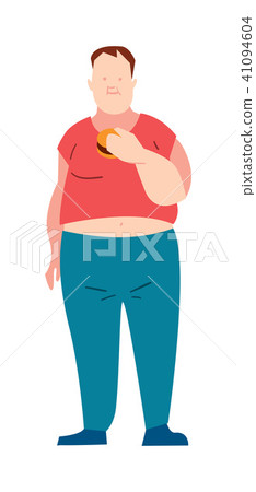 Overweight man eating fast food 41094604