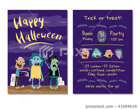 Halloween party invitation with cute zombies 41094639