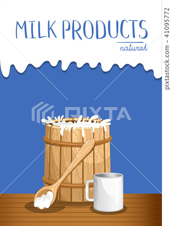 Dairy products banner with milk wooden barrel 41095772
