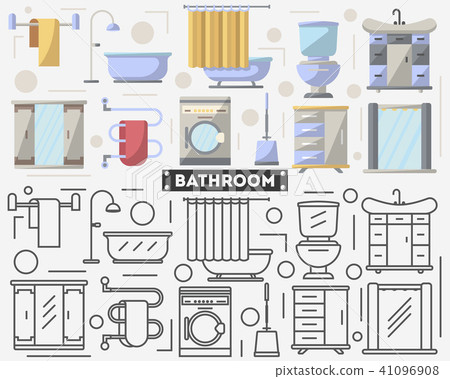 Bathroom furniture set in flat style - Stock Illustration [41096908 ...