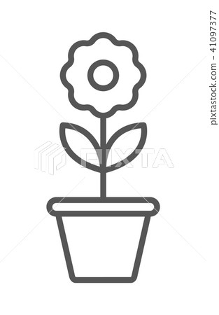 Flower in pot isolated icon in linear style - Stock Illustration ...