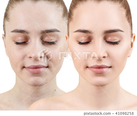 Portrait of woman before and after retouch. 41098258