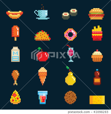 Vector pixelart fast food icons sign computer... - Stock Illustration ...