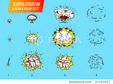 Explosions Icons Set On White Background Cartoon Comic Boom Effects