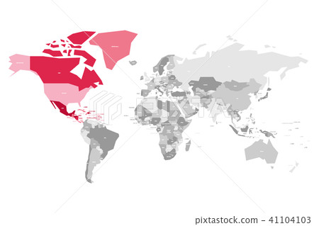 Map of World in grey colors with red highlighted countries of North America. Vector illustration Map of World in grey colors with red highlighted countries of North America. Vector illustration 41104103