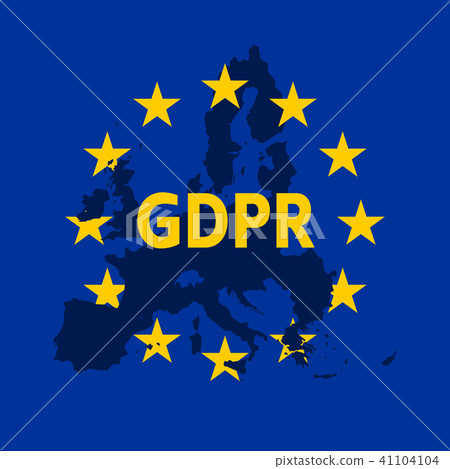 General Data Protection Regulation. EU flag with GDPR label and Europe map silhouette. Vector 41104104