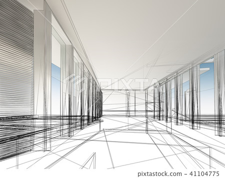 sketch design of interior hall, 3d rendering - Stock Illustration ...
