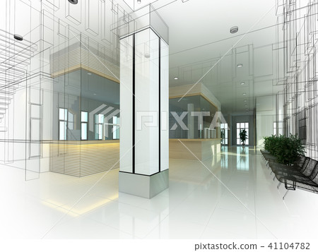 sketch design of interior hall, 3d rendering sketch design of interior hall, 3d rendering 41104782