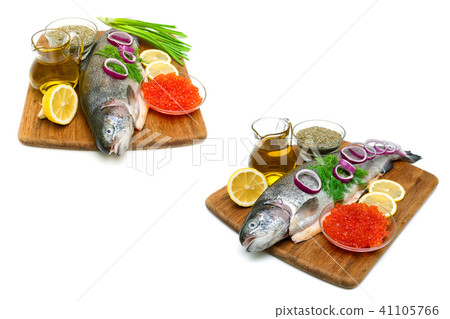 Trout, vegetables, red caviar and spices Trout, vegetables, red caviar and spices 41105766