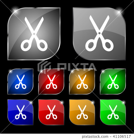 Scissors icon sign. Set of ten colorful buttons wi Scissors icon sign. Set of ten colorful buttons wi 41106517
