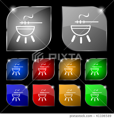 barbecue icon sign. Set of ten colorful buttons wi 41106589