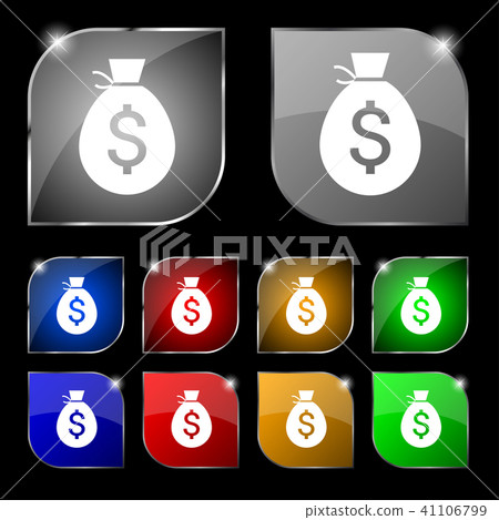 Money bag icon sign. Set of ten colorful buttons w 41106799