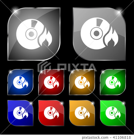 CD icon sign. Set of ten colorful buttons with gla - Stock Illustration ...