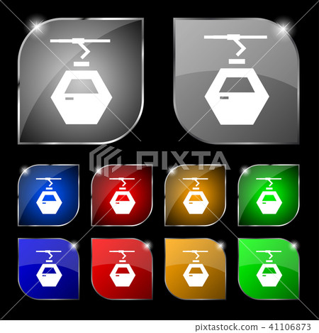 Cableway cabin icon sign. Set of ten colorful butt Cableway cabin icon sign. Set of ten colorful butt 41106873