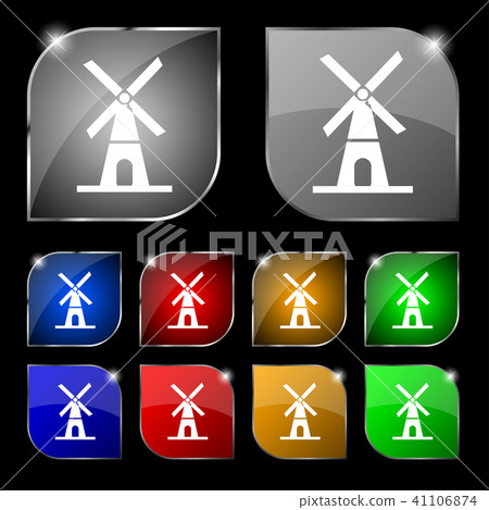 Mill icon sign. Set of ten colorful buttons with g Mill icon sign. Set of ten colorful buttons with g 41106874