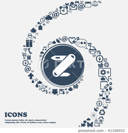 Pocket knife icon in the center. Around the many b Pocket knife icon in the center. Around the many b 41106932