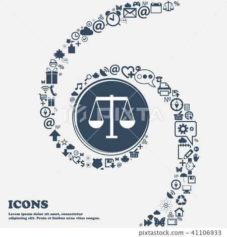 Scales of Justice icon in the center. Around the m Scales of Justice icon in the center. Around the m 41106933