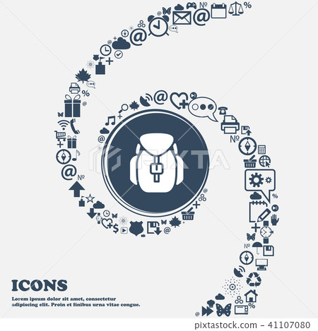 Backpack icon in the center. Around the many beaut Backpack icon in the center. Around the many beaut 41107080