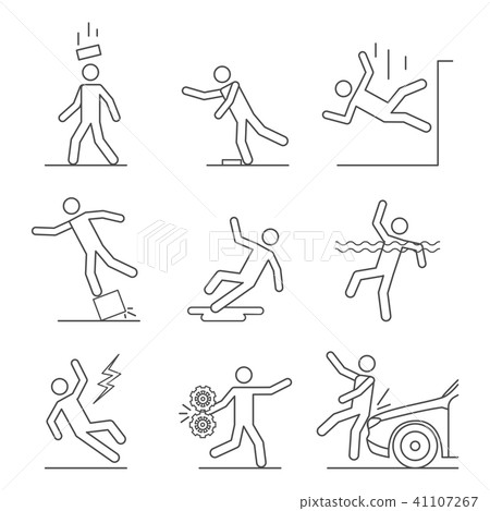 Common Accidents Signs Black Thin Line Icon Set. Vector Common Accidents Signs Black Thin Line Icon Set. Vector 41107267