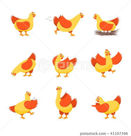 Cartoon Characters Happy Hens Set. Vector 41107396