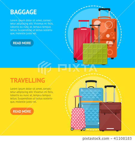Cartoon Travel Suitcase Banner Horizontal Set. Vector 41108183