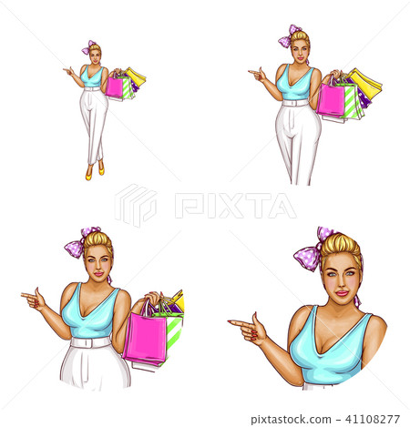 Vector avatar of blonde overweight woman, shopping 41108277