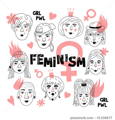 Feminism poster, Women's faces, Informal girls, Punk rock women Feminists. Cute Funny hand-drawn 41108677